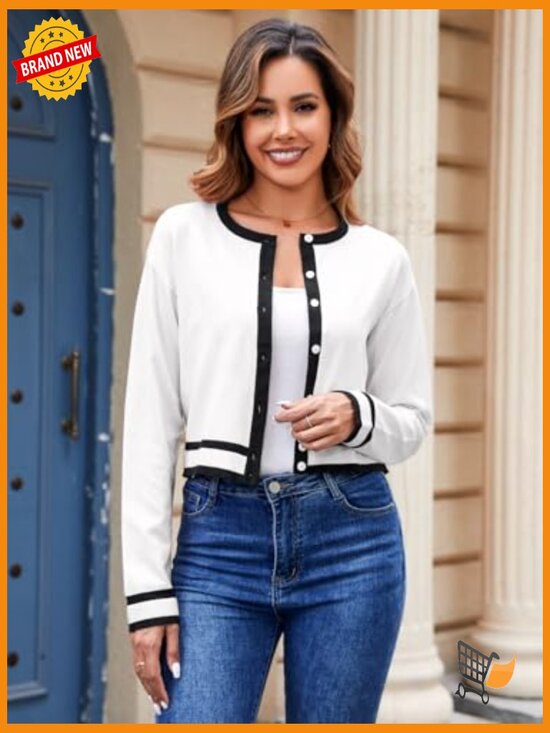 Cropped Cardigan Sweater Lightweight Bolero Shrug Button Down Long Sleeve - Picture 3 of 7